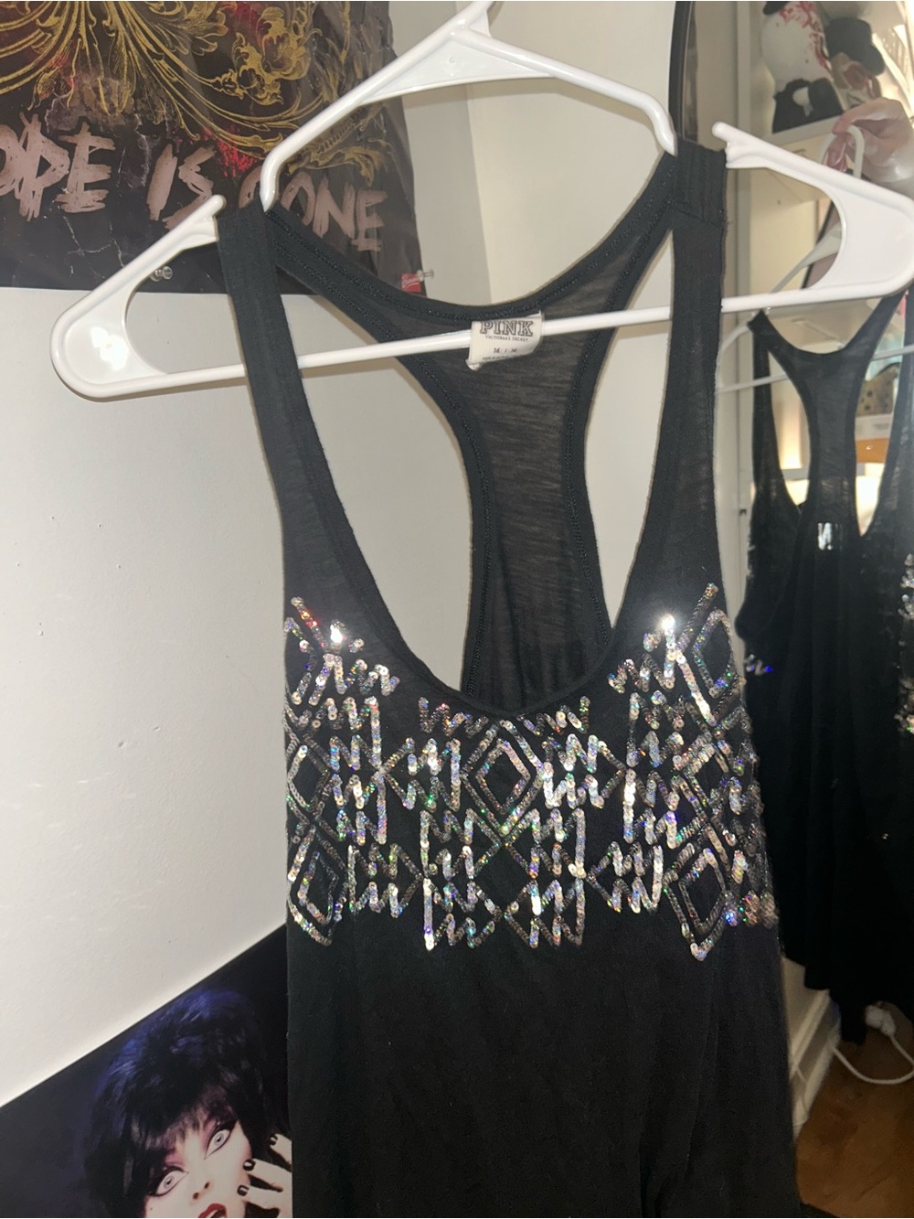 Victoria’s Secret PINK Black Silver Sequin Tank Top